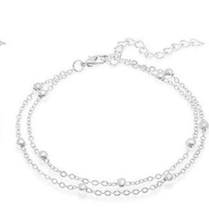 Anklet double chain silver tone bead ankle bracelet NEW